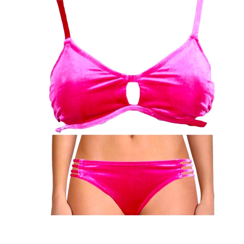 New Jessica Simpson Velvet Hot Razzle Pink Cut Out Strappy Bikini sz M